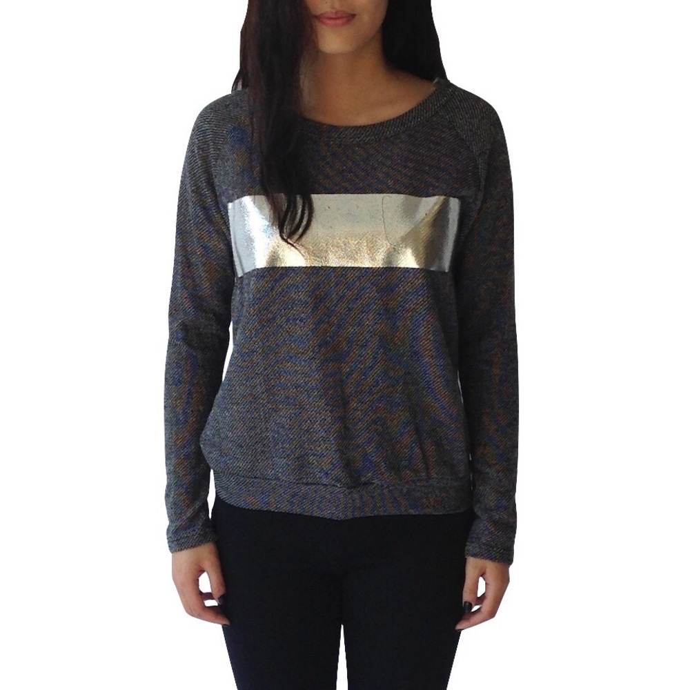 ✨New Long Sleeve Sweater With Metallic Stripe Band